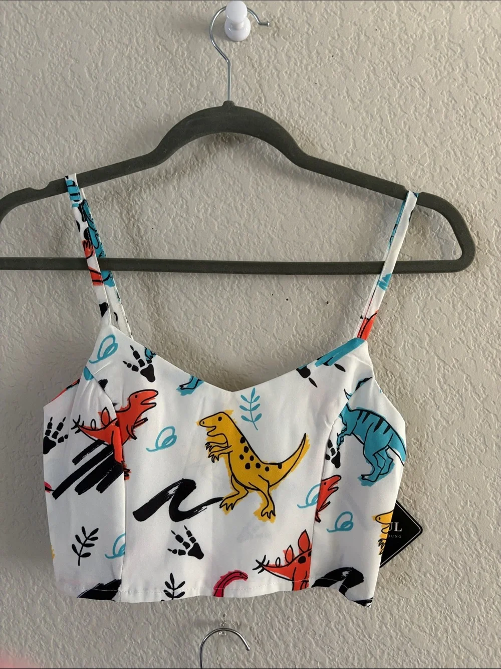 Zaful White Dinosaur Print Crop Top & Shorts Set